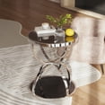 thumbnail image 2 of 19.69'' Modern Glass Side Table with 2 Tiers, Ring-Shaped Frames, Chrome Finish and Gray Tempered Glass, Round Coffee Table,Bedside table for Living Room, Bedroom and Office, Silver, 2 of 9