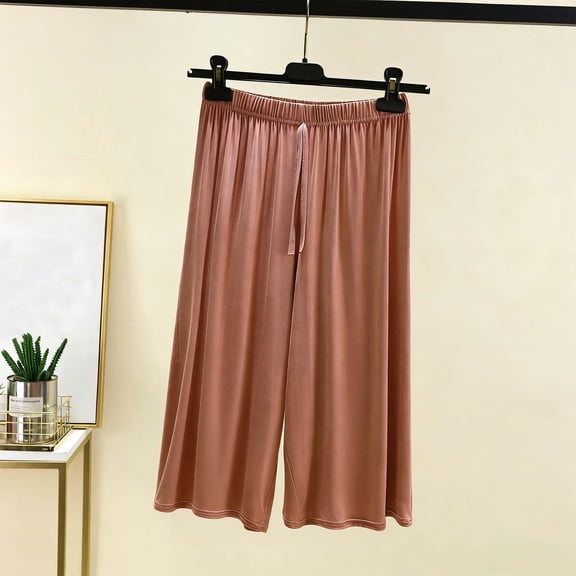ylioge M-5X Plus Size Capris Pajama Pants for Women with Drawstring Elastic Waist Casual Solid Color Wide Leg Soft-Modal Loungewear Pajamas Pant