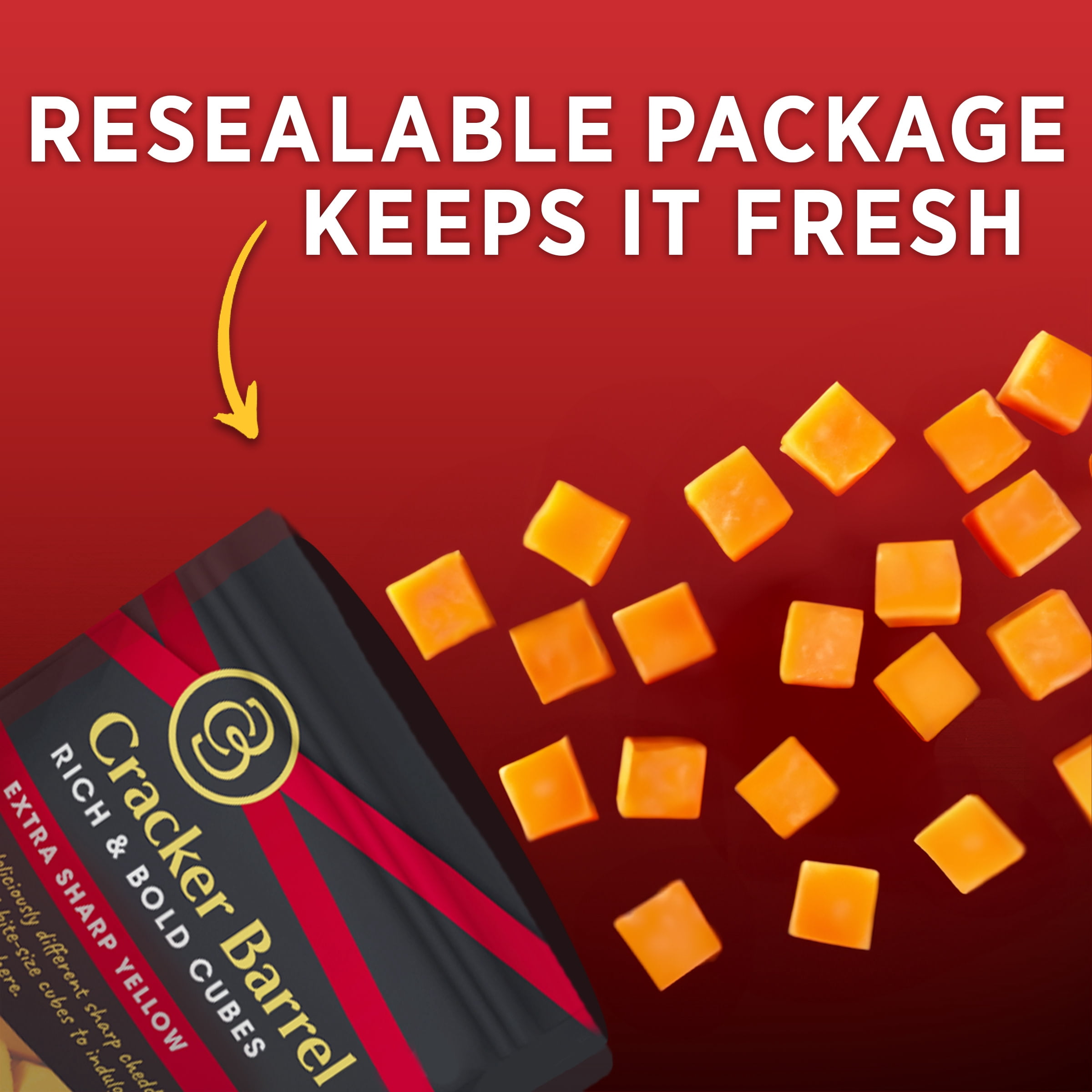 Cracker Barrel Rich & Bold Extra Sharp Yellow Cheddar Cheese Cubes, 6 oz Bag