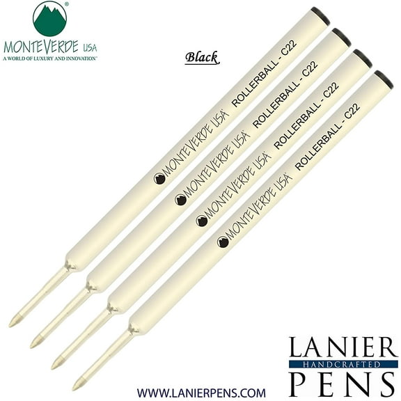 Lanier Combo Pack - 4 Pack - Monteverde Rollerball C22 Paste Ink Refill Compatible with most Cross Style Rollerball Pens - Black (Fine Tip 0.6mm)