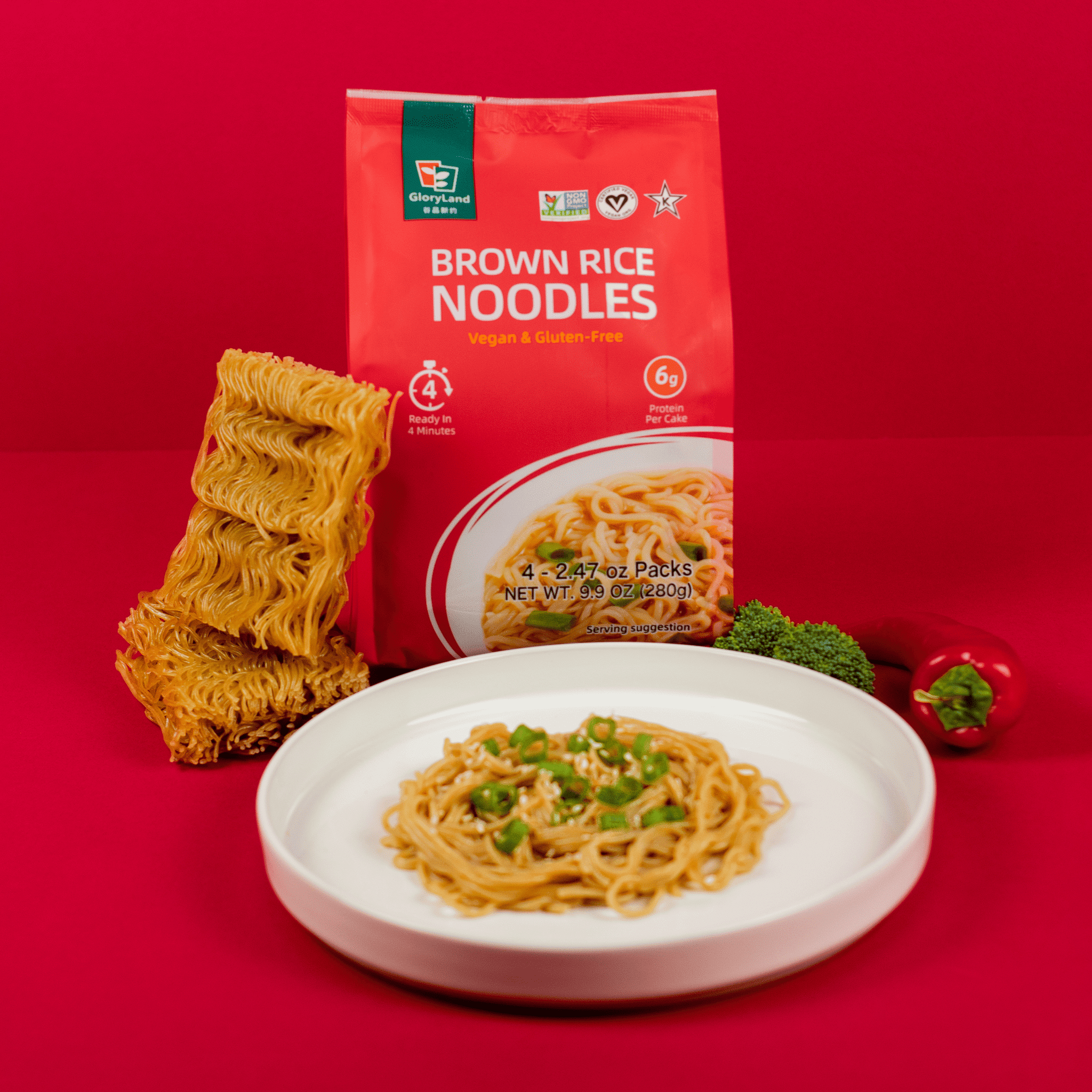 GloryLand Brown Rice Noodles (6 Bags) Gluten Free & Only One Ingredient, No Additives