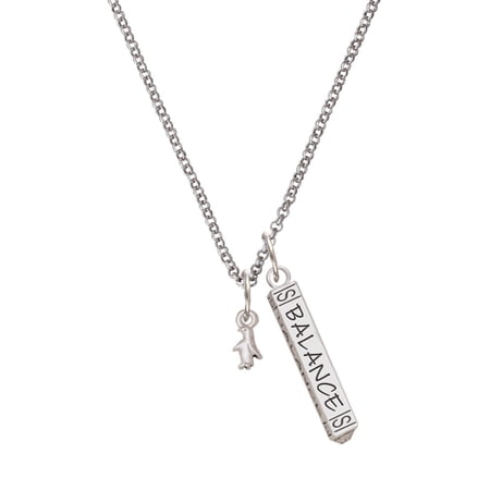 Delight Jewelry Silvertone Mini Penguin Silvertone Balance Bar Charm Necklace, 23"