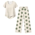 thumbnail image 5 of Capri Sets 2 Piece Plus Size Summer Outfits Asymmetric Top with Wide-Leg Cropped Pants, 5 of 6