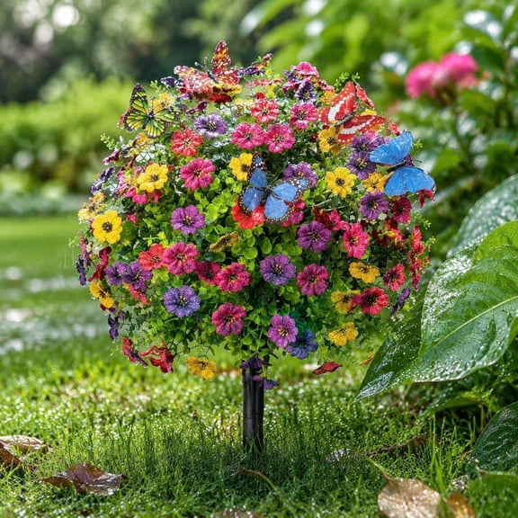HomeKingdee Artificial Violet Eucalyptus Ground Stake – Garden Floral Decor With Stakes
