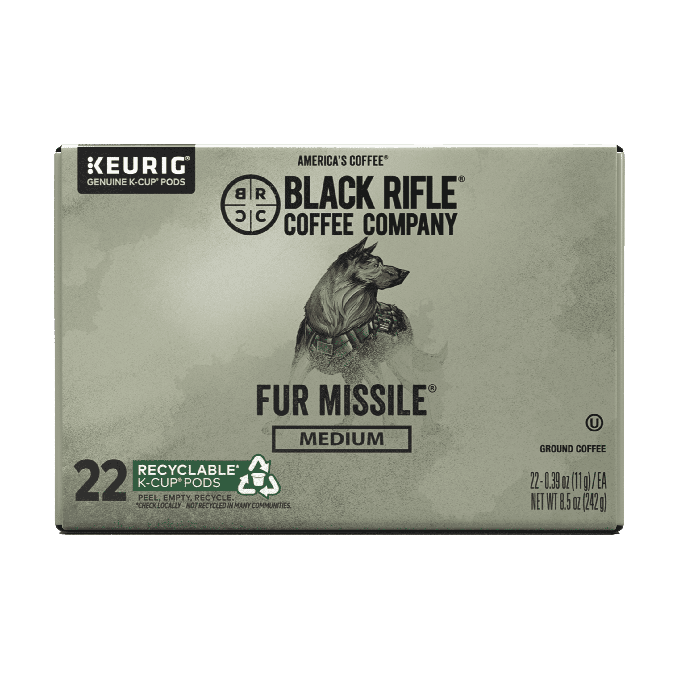 (4 pack) Black Rifle Coffee Company Fur Missile K-Cup Pods, Medium Roast, 22 Ct