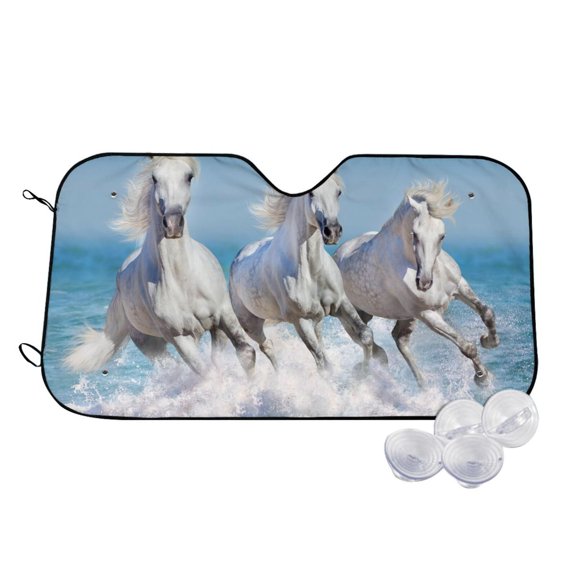 Kdxio Horses Running Through The Water Print Windshield Sun Shade,UV Rays and Sun Heat Protection,Sunshade for Car Windshield,Car Shade Front Windshield - Small