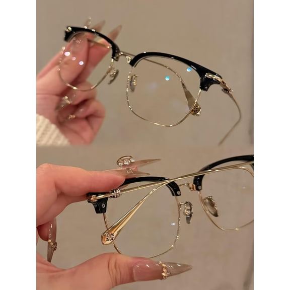 Generic Adult Blue Light Blocking Browline Computer Glasses, Black/Gold, 1 Pair
