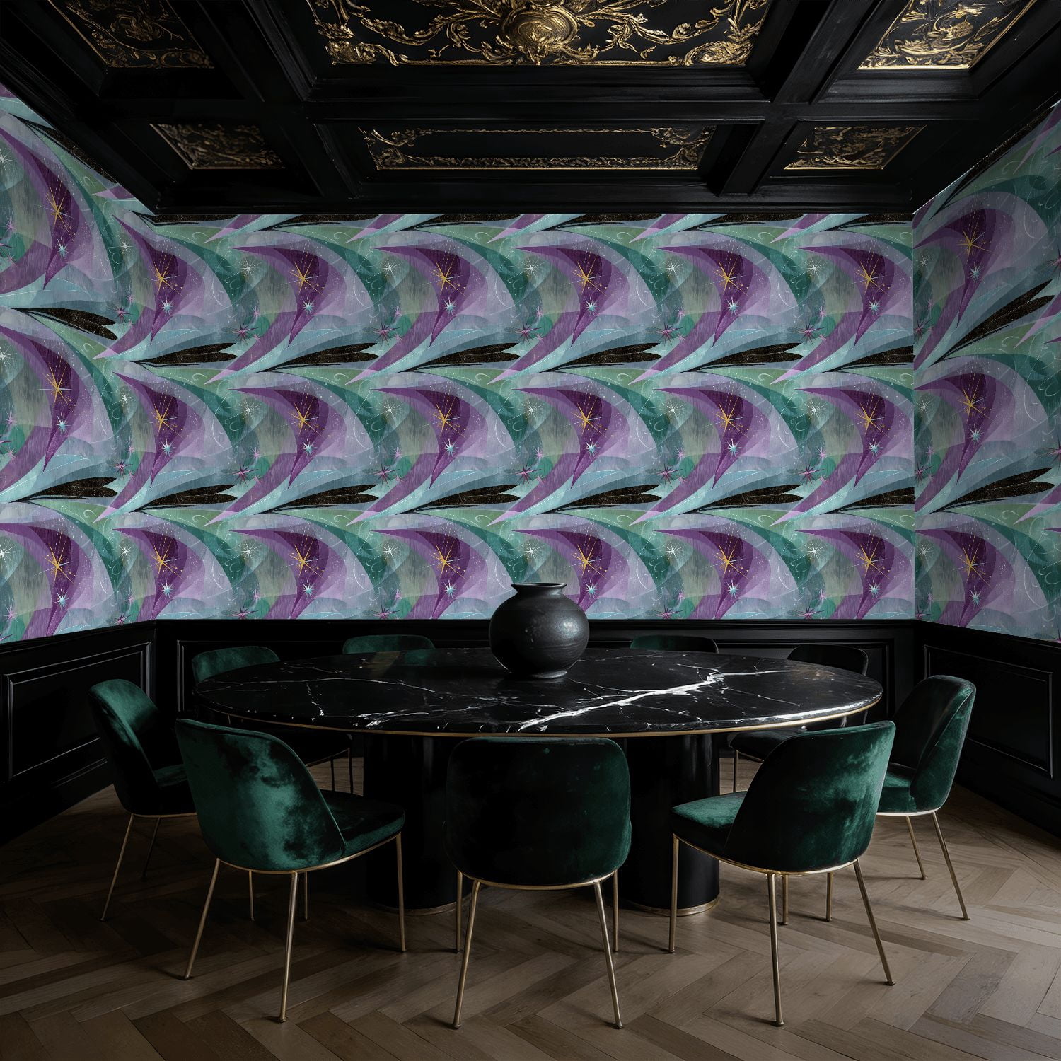 Mid Century Peel and Stick Wallpaper Abstract Geometric Star Patterns Mint Purple Gold 60s Style Wall Mural 17.7in x 9.8ft Self Adhesive Removable Wall Paper Renter Friendly Wallpaper for Bedroom