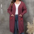 thumbnail image 2 of Lovskoo Long Cardigans for Women Trendy Large Loose Medium Long Sweater Double Pocket Lantern Sleeve Sweater Cardigan Coat Claret, 2 of 5