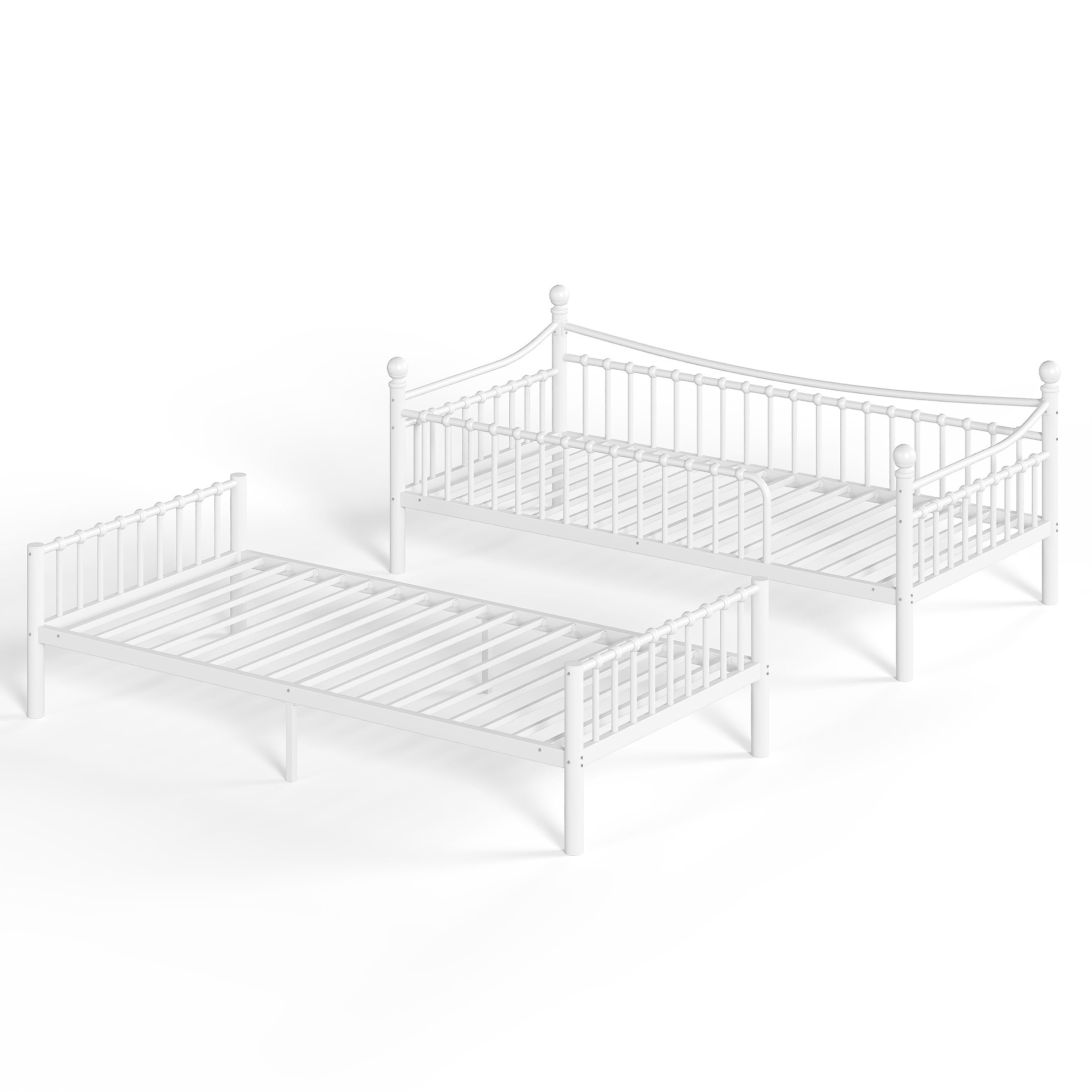 GDF Studio Twin XL over Twin XL Metal Bunk Bed with Curved Guardrails, Round Tube Frame, White