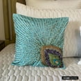 thumbnail image 3 of The HomeCentric Cushion Cover Custom, Aqua Blue Decorative Throw Pillow Covers Pack of 2, 16x16 inch (40x40 cm) Silk Throw Pillows For Couch, Birds, Peacock Feather, Art Deco, Beaded, - Peacock Grace, 3 of 10