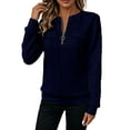 thumbnail image 2 of Stamzod Womens Quarter Zip Pullover Sweatshirts Dressy Casual Textured Tops Spring Fall Crewneck Sweatshirt Navy E XL, 2 of 8