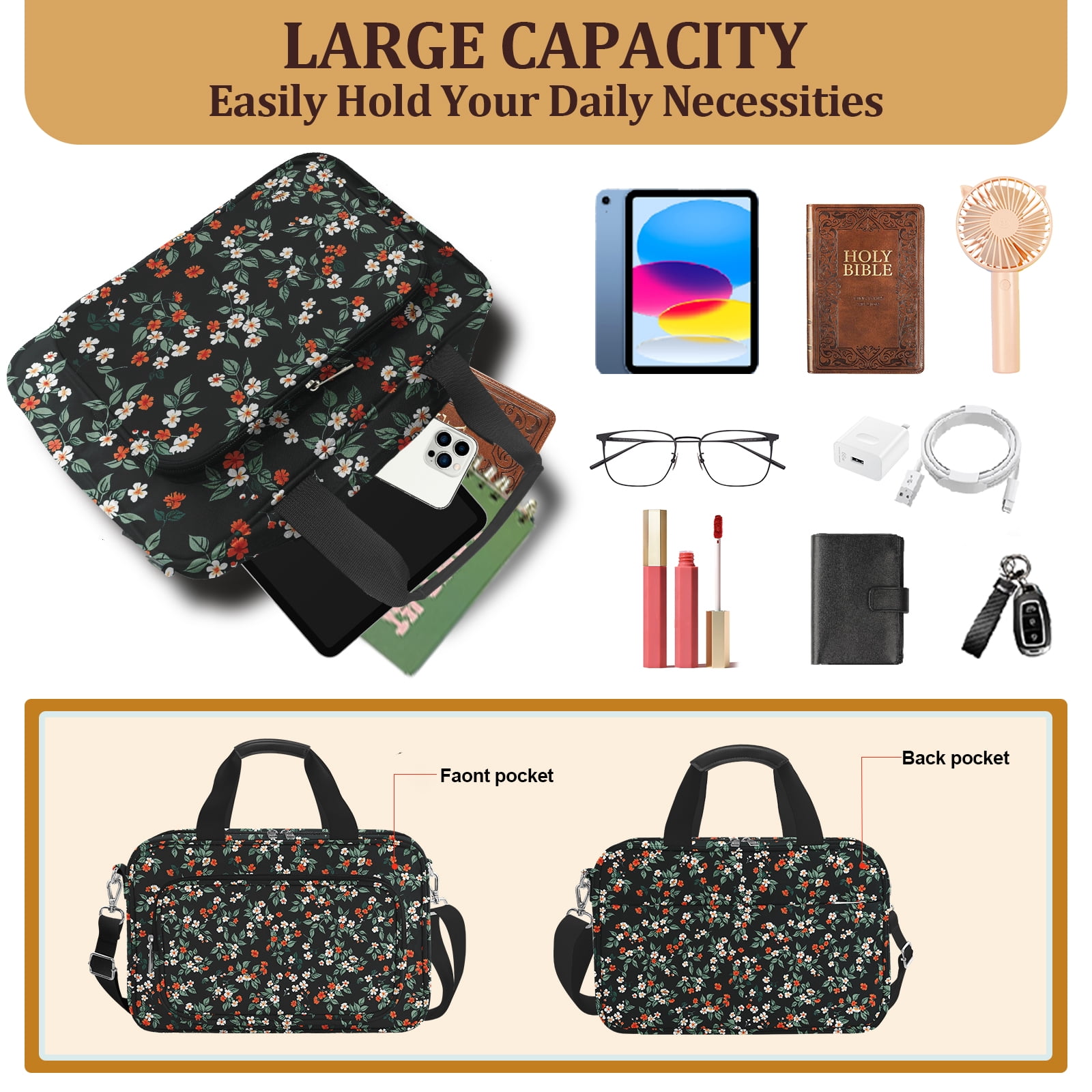 Bible Cover Case for Women with Large Bible Bag, Bible Cover with Shoulder Strap & Journaling Kit, Pens and Highlighters Cross Clips for Bible Study & Church, Christian Gift for Women