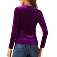 thumbnail image 3 of INSPIRE CHIC Velvet Tops for Women's Sweetheart Neck Elegant Long Sleeves T-Shirt XS Purple Red, 3 of 6