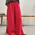 thumbnail image 4 of BLOCLOALO Baggy Pants Wide Leg Pants Women's Boho Embroidered Linen Palazzo Pants Wide Leg Cropped Pant Casual Flowy Mid Waist Trousers Pants Flowy Pants Lounge Pants Comfortable Pants Red Xl, 4 of 5