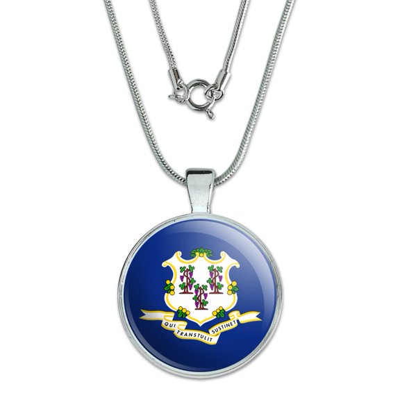 Connecticut State Flag 1" Pendant with Sterling Silver Plated Chain
