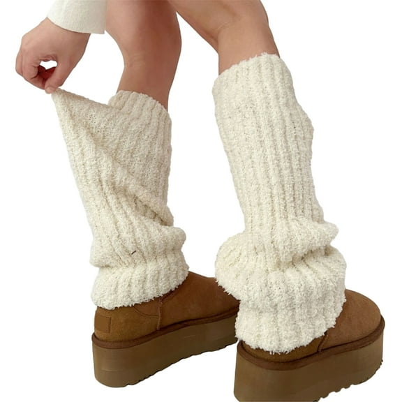 Women Thickened Fuzzy Boot Cuffs Leg Warmers Winter Warm Ribbed Knit Boot Cover Slouch Loose Long Socks Streetwear