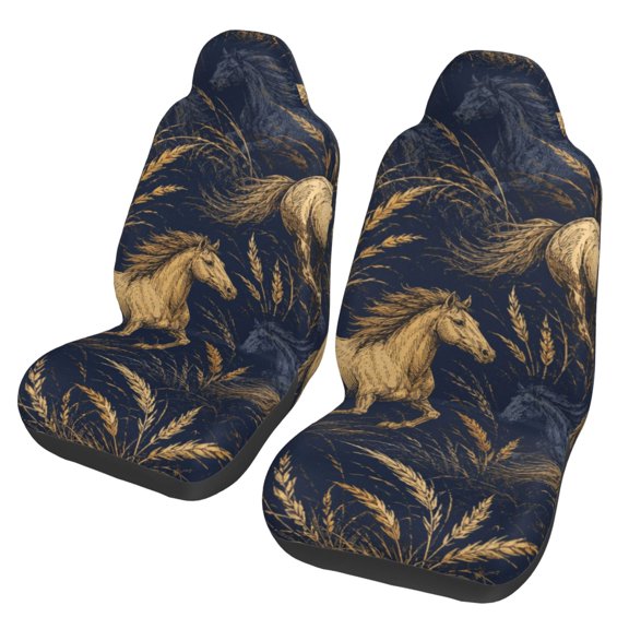 Horses And Prairie Grass Car Seat Cover 2 Pcs Auto Front Bucket Seats Protector Cushion Universal Vehicle Truck SUV