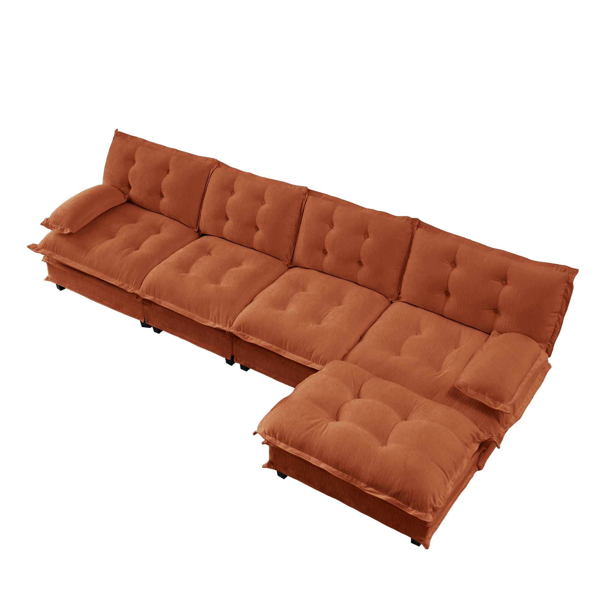 AISWORD 138" L-Shaped Modular Sectional Cloud Sofa with Ottoman, Chenille Fabric Deep Seat Couch with Lattice Decored Cushions