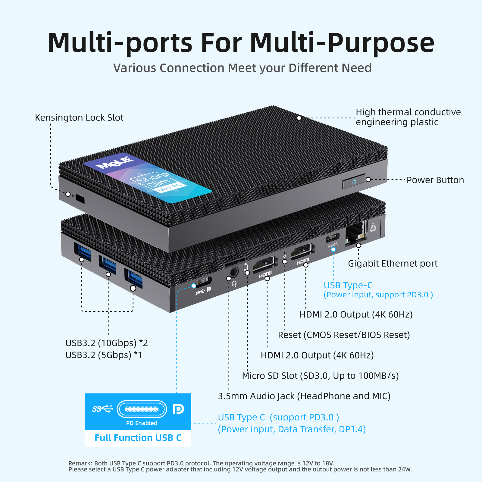 MeLE Quieter3C Compact Fanless Mini PC, USB-C, N5105, Windows 11