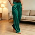 thumbnail image 5 of CHGBMOK Plus Size Women's Satin Pants Ruffled Waistband Wide Leg Pants High and Elastic Waist Trousers with Pockets, 5 of 8