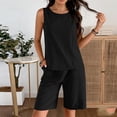 thumbnail image 3 of Yievot Women's Linen 2 Piece Short Sets Summer Outfits Sleeveless Crop Tank Tops and Casual Shorts Two Piece Beach Vacation Outfits, 3 of 6