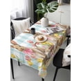 thumbnail image 2 of Easter Bunny Eggs Rectangle Tablecloth, Spring Tulips Farm House Rabbits Blue Plaid Waterproof & StainResistant Tablecloth, Washable Oil-proof Table Cover for Dining/Party/Wedding/Buffet 60x120 In, 2 of 9