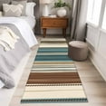 thumbnail image 5 of Turquoise Beige Striped 2x6 Kitchen Runner Rug, Modern Farmhouse Vertical Stripes Non-Skid Rubber Backing Large Rectangle Rugs - Living Room Bedroom Home Office, Indoor Floor Mat Carpets Washable Rug, 5 of 9