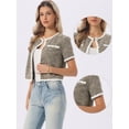 thumbnail image 2 of DARING DIVA Women's Short Sleeve Tweed Jacket Crew Neck Button Front Cropped Cardigan XL Khaki Black, 2 of 5