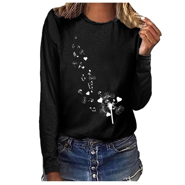 Birdeem T-Shirt Décontracté Imprimé pour Femmes Col Rond Manches Longues Blouse