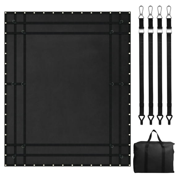 KFFKFF Load Net, Dimensions 120x105 inches, Robust Lorry Load Net for Truck Bed, Incorporates 4 Modifiable Straps with Carabiners and Rubberized Coated Hooks, Long-lasting (Black)