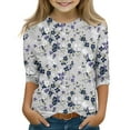 thumbnail image 2 of Drmagiyhm Gray Girls 3/4 Sleeve T Shirts Size 10-12 Casual Floral Print Shirts Stylish Cute T-Shirt Little Girl Fall Winter Crewneck Tops, Tees & Blouses 12-14 Years, 2 of 5