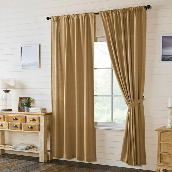 VHC Brands Burlap Farmhouse Curtain Panels, Natural, 96x50, Set of 2