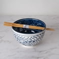 thumbnail image 2 of Porcelain Ramen Udon Noodle Rice Bowl With Chopsticks 20 fl oz Nami Waves Design 6 inch Diameter Bowl Sets Color Box Packaging, 2 of 8