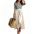 thumbnail image 2 of RFQWOVSR Women's Color Block V Neck Blouse Belted A Line Flowy Midi Skirt 2 Piece Set Boho Casual Summer Dress Outfit XXL, 2 of 5