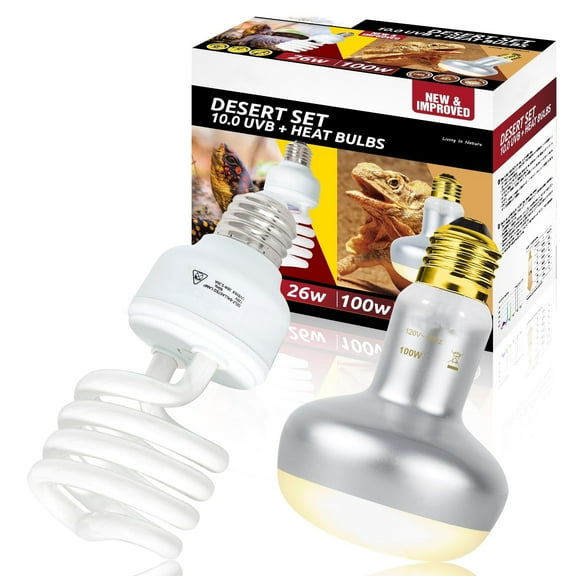 ECOSUB 100W Reptile Heat Lamp Bulb, and 26W UVB 10.0 Reptile Spiral Compact Light, Combo Pack