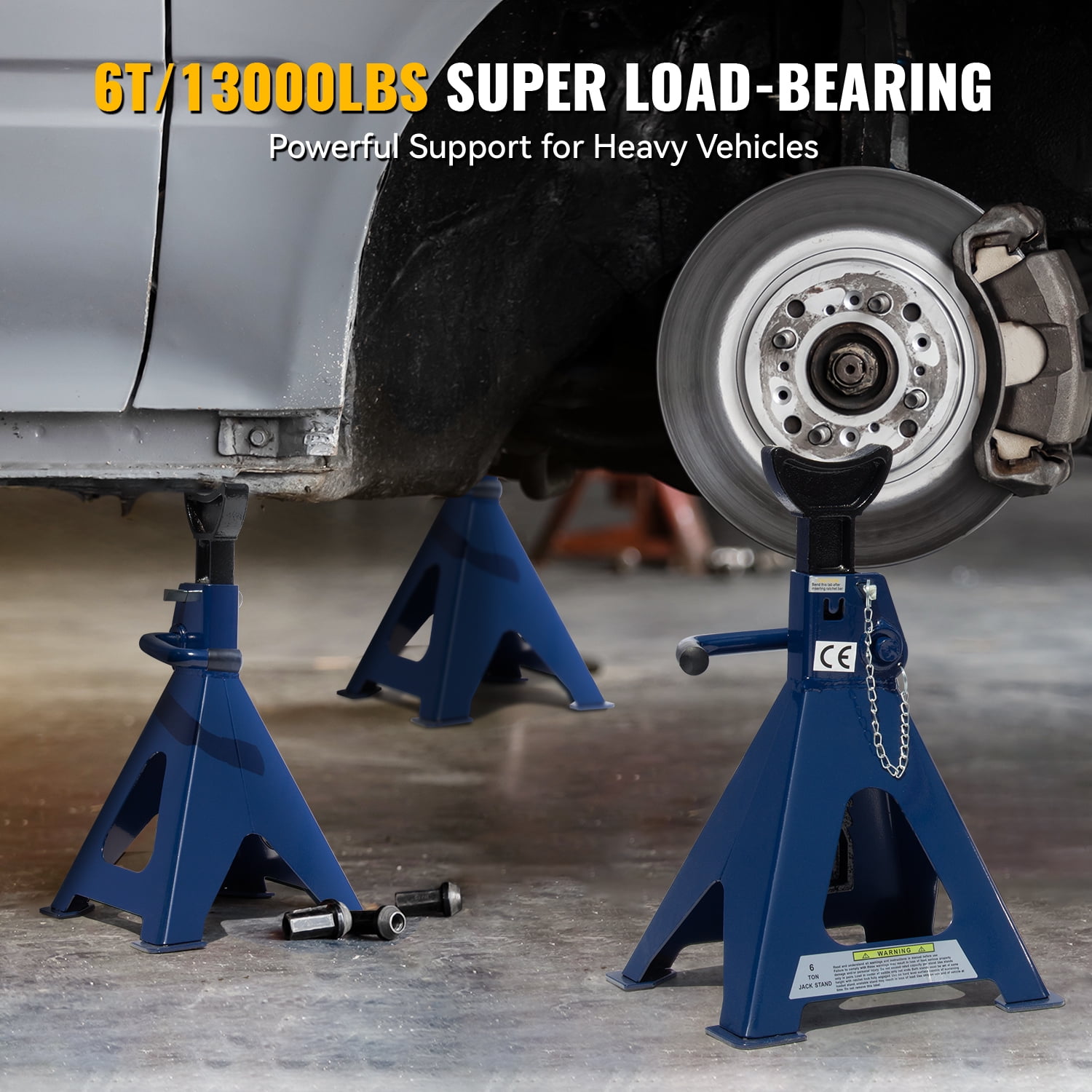 HPDAVV Jack Stands 6 Tons (13,000 lbs) Capacity, 16.7"- 23.8" Lifting Range Heavy Duty Car Jack Stands with Double Locking Pins for Garage, Repair Shop, 1 Pair