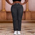thumbnail image 7 of Tqcoqu Women's Straight Leg Faux Jeans, Stretch Casual High Waisted Stylish Imitation Denim Cargo Pants with Decorative Pockets,Dark Gray,Women's S-XXL, 7 of 7