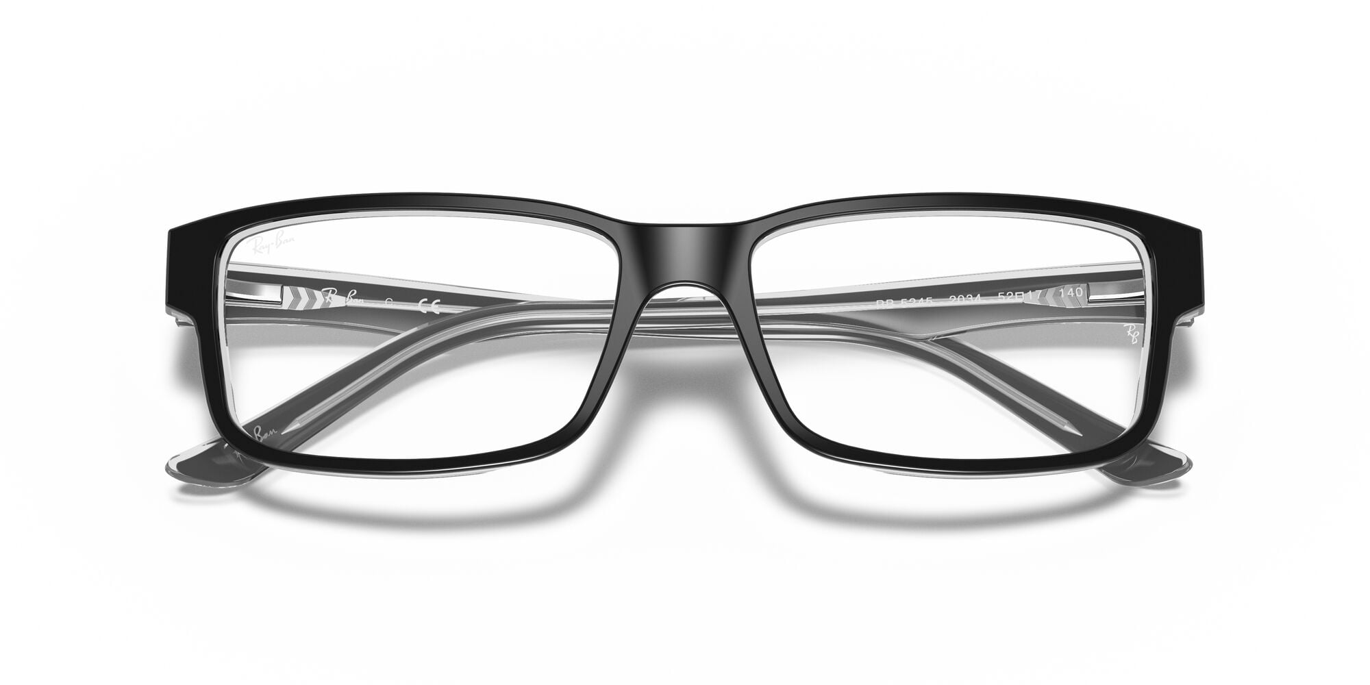 Ray-Ban RB5245 Optics Glasses, Prescription Eyeglasses with Case, Demo Lens/Black On Transparent, Size 54