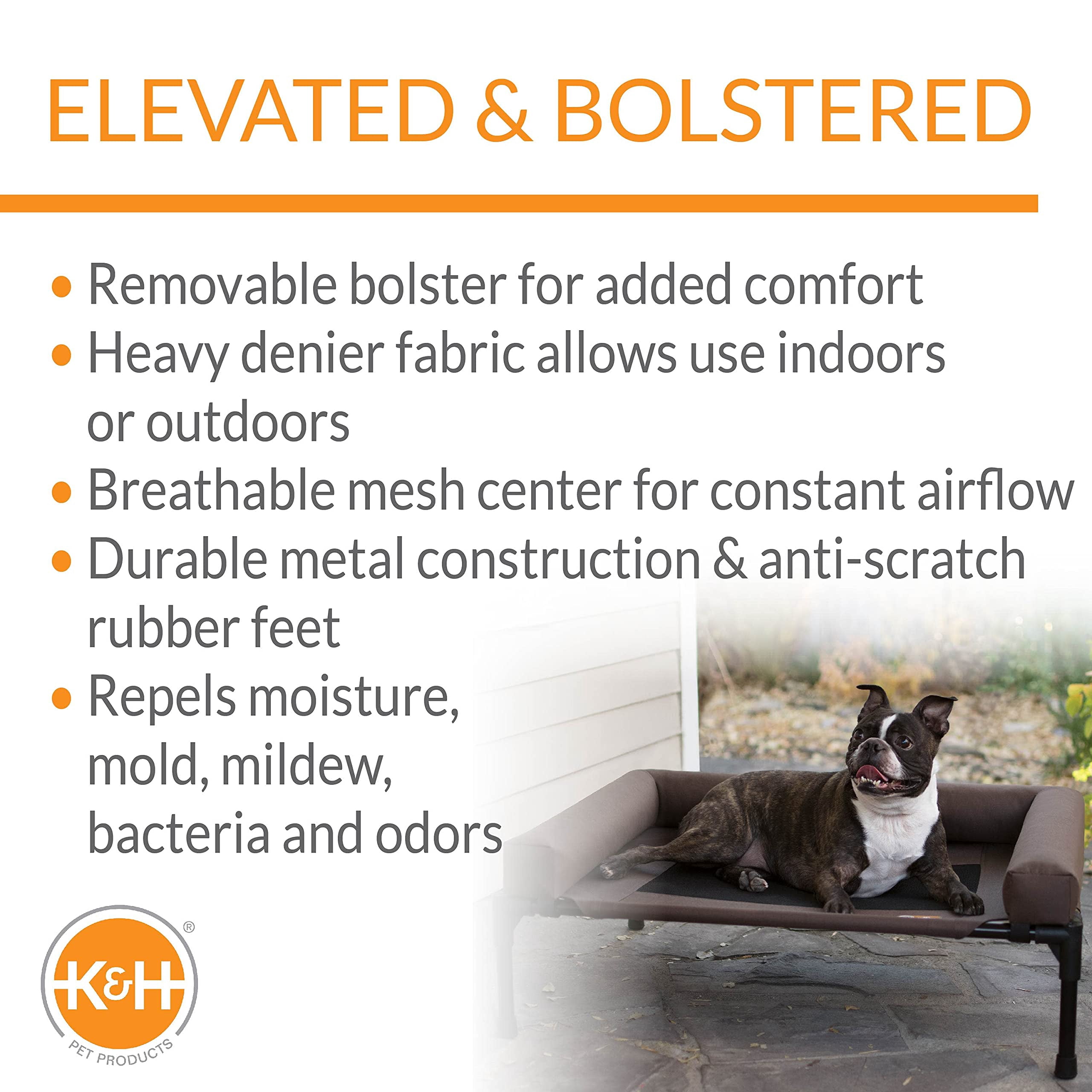 Bolster Dog  Indoor Outdoor Elevated Hammock Bed With Removable Washable Bolsters Mesh Cover Raised Metal Frame - Medium 32 X 25in Chocolate