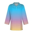 thumbnail image 3 of Sweet Home Farm 3/4 Sleeve T Shirts for Women Summer Striped Print Tops Collared Button Down Breathable Trendy Tunic V Neck T Shirts Black, 3 of 4