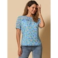 thumbnail image 3 of DARING DIVA Short Sleeve Ruffled Trim Floral Blouse XS Sky Blue, 3 of 6