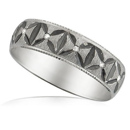 Men's Brushed White Gold Ring with Diamond Accents