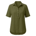 thumbnail image 2 of Button down Linen Shirt for Women - Short Sleeve V-Neck Cotton, Classic Everyday Value Dark Forest Green M by Awwp, 2 of 7