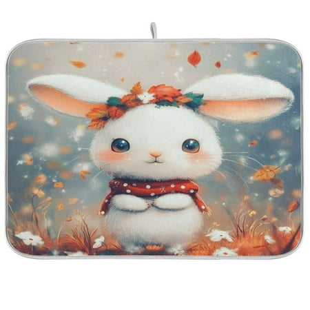 

Kitchen Drying Mat 16x18In Drying Dish Mat Dish Drying Mats Kitchen Countertop Multi-Function Drain Drying Mat Kitchen Table Little White Cartoon Rabbit
