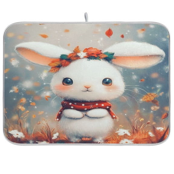 Kitchen Drying Mat 16x18In Drying Dish Mat Dish Drying Mats Kitchen Countertop Multi-Function Drain Drying Mat Kitchen Table Little White Cartoon Rabbit