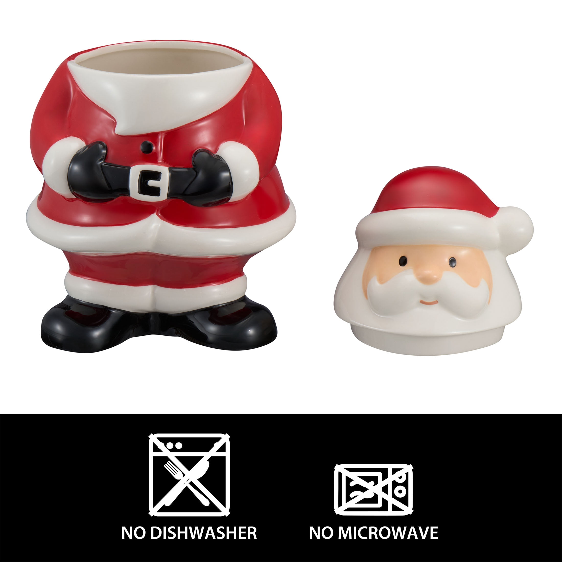 Holiday Time 55-Oz Santa Glazed Earthenware Ceramic Treat Jar with Lid, Multicolor