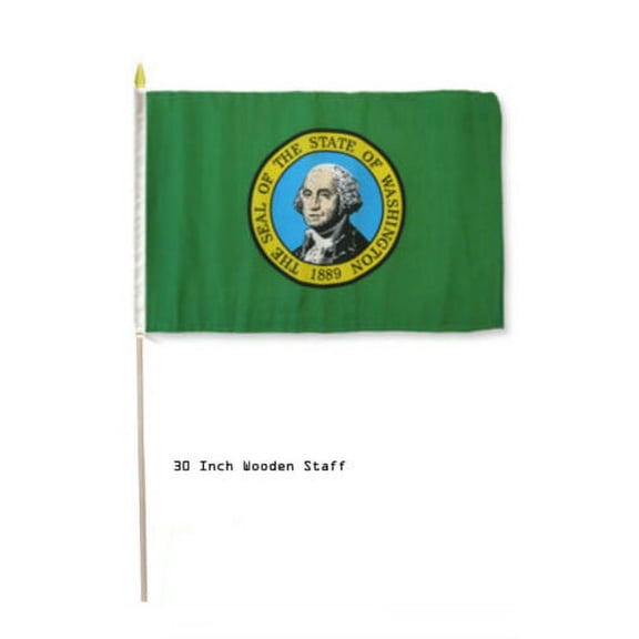 12x18 Wholesale Lot 3 State of Washington Stick Flag 30" wood staff