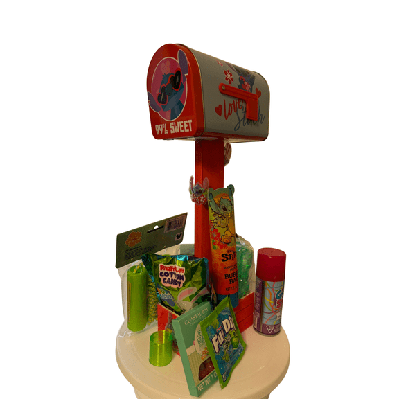 Stitch Themed Mailbox Gift Basket for Kids – Candy & Bath Surprise Set with Reusable Mailbox, Jelly Beans, Fun Dip & Sweet Treats