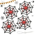 thumbnail image 2 of Gustave 4Pcs Glitter Halloween Spider Decorations Fake Spider on Web Ornaments with Straps Prank Props for Door Window Wall Indoor Outdoor Yard Party Halloween Decor, Red, 2 of 10